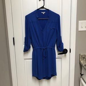 Blue dress with cinched tie waist
